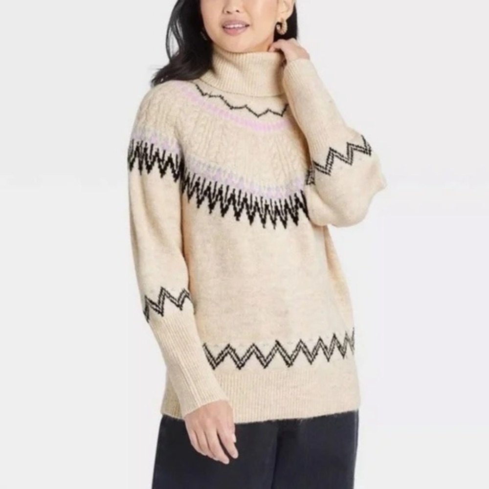 A NEW DAY Oatmeal Fair Isle Turtleneck Sweater